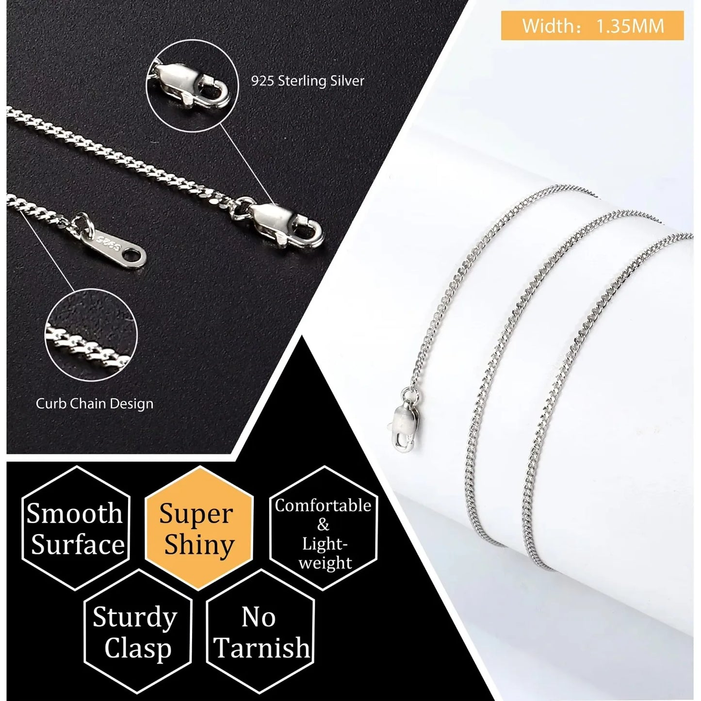 Fansilver S925 Sterling Silver Diamond Cut Curb Chain Necklace for Women Men Lobster Claw Clasp Sterling Silver Neck Chain