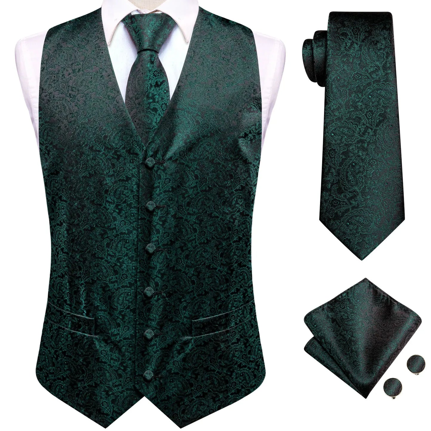 Hi-Tie Solid Voilet Lilac Silk Mens Suit Vest 4PC Woven Waistcoat Tie Pocket Square Cufflink Business Wedding Dress Waist Jacket