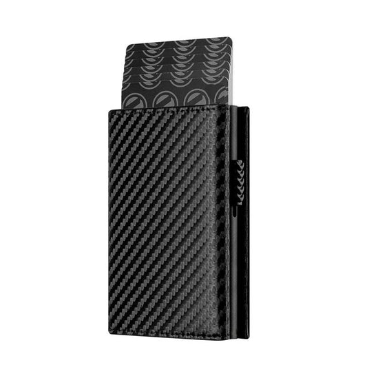 Men’s Carbon Fiber Wallet – RFID Blocking Aluminum Pop-Up Bifold with Coin Compartment – Slim Business Card Holder