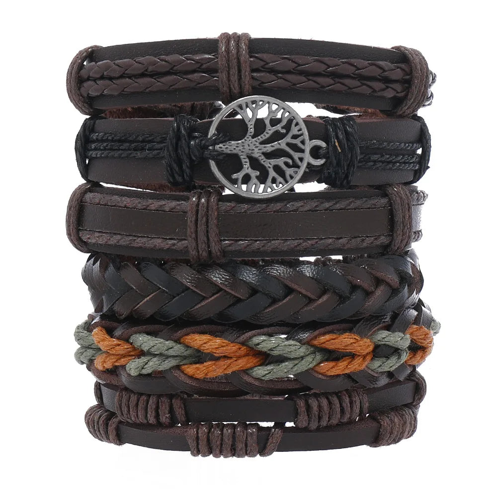 Fashion Bracelet Viking  Bracelet For Men Hand Bracelets Woven Skull Hand Jewelry Adjustable Leather Set viking man bracelet