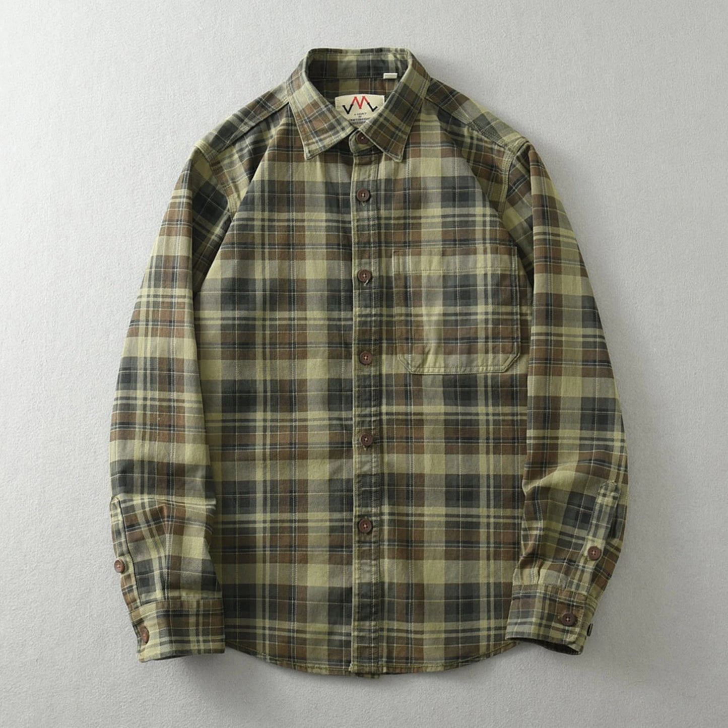 100% cotton vintage wash plaid shirt Men's spring and autumn casual long-sleeved shirt jacket