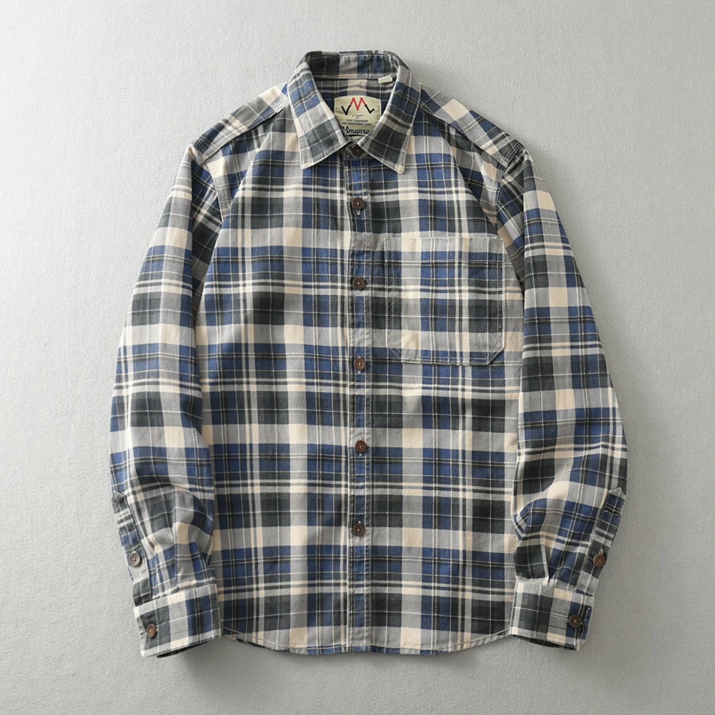 100% cotton vintage wash plaid shirt Men's spring and autumn casual long-sleeved shirt jacket