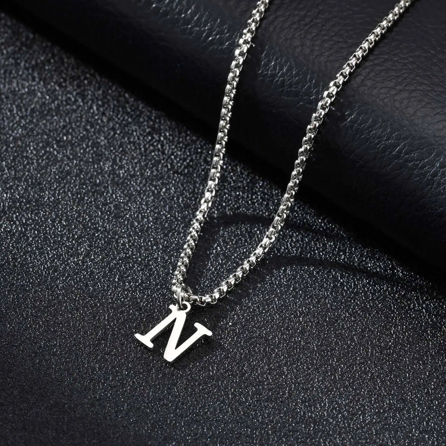 Vnox Simple A-Z Letter Necklace for Men, Waterproof Stainless Steel 26 Letters Pendant Necklace，Men’s Minimal Initial Necklace
