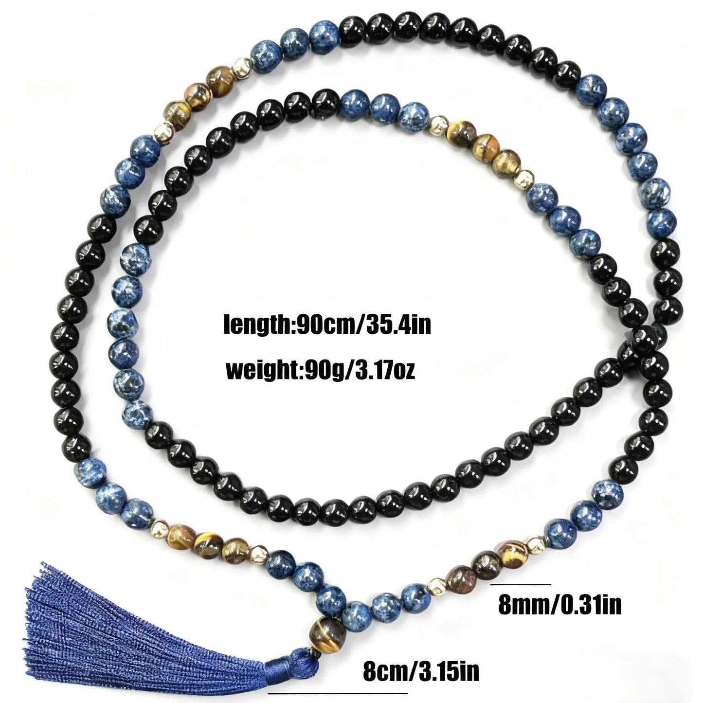 8mm Tiger Eye Stone Black Onyx 108 Mala Beads Necklace Meditation Prayer Rosary for Men and Women