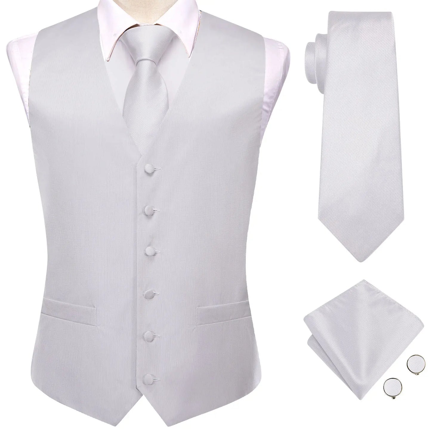 Hi-Tie Solid Voilet Lilac Silk Mens Suit Vest 4PC Woven Waistcoat Tie Pocket Square Cufflink Business Wedding Dress Waist Jacket