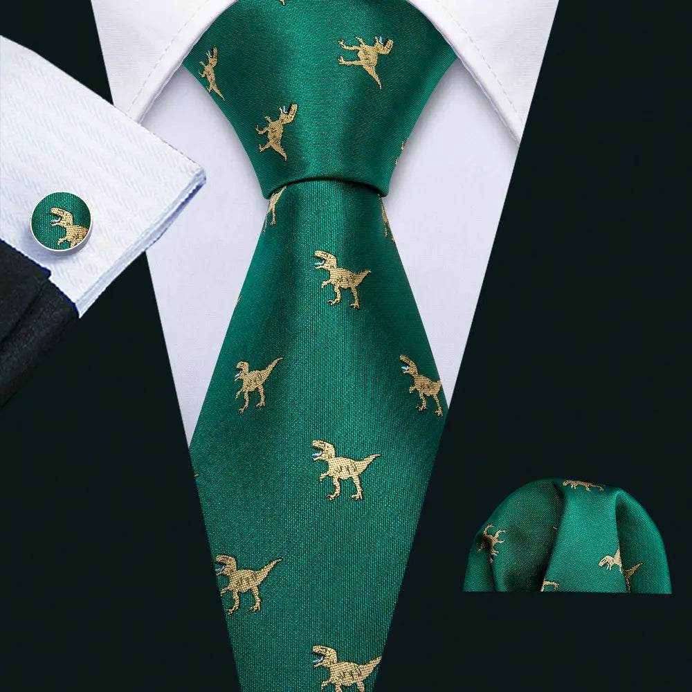 Fashion Silk Men Tie Green Teal Blue Solid Paisley Striped Plaid Floral Animal Necktie Handkerchief Cufflinks Set Barry. Wang