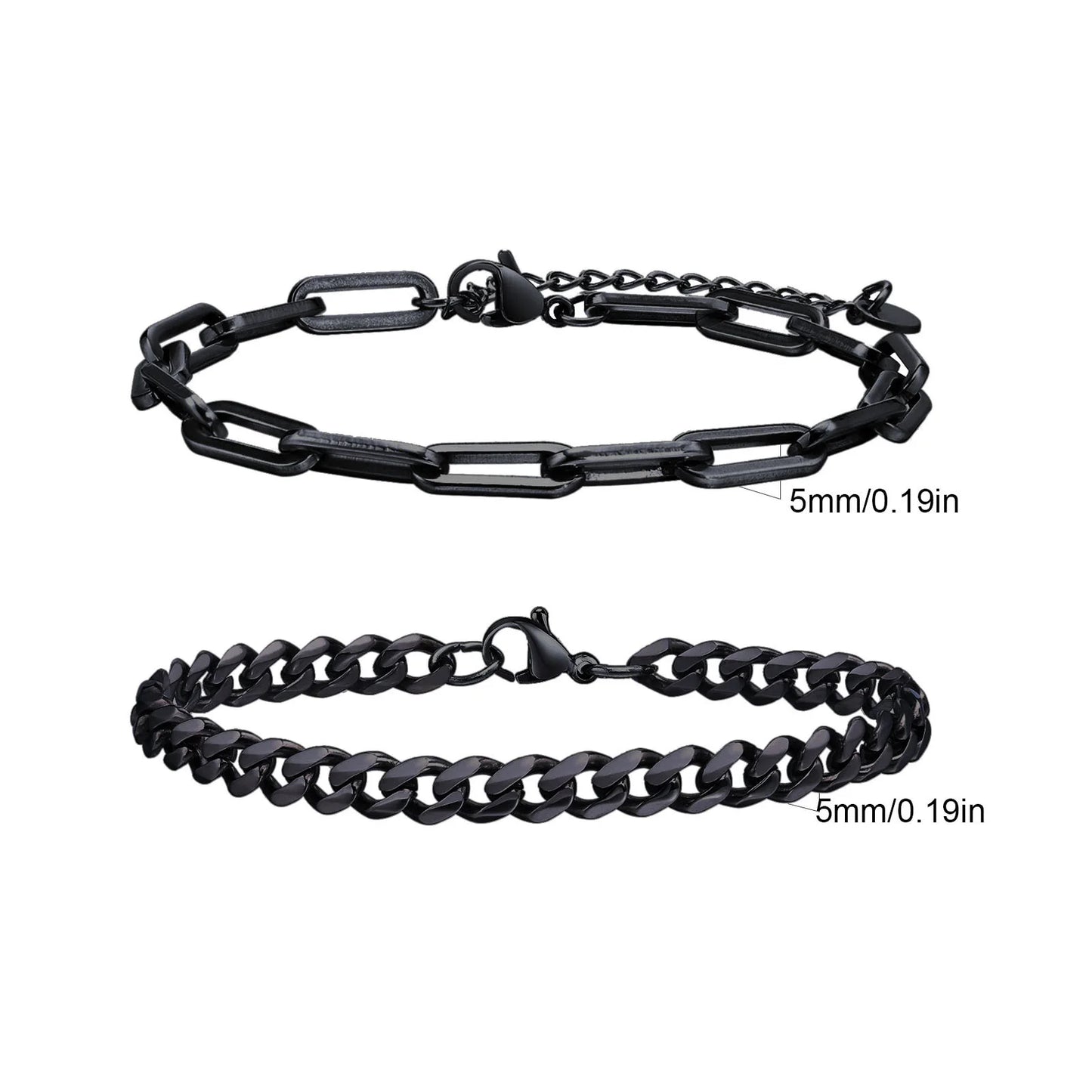 2pcs Men's Chain Bracelets,Silver Gold Black Color Stainless Steel Twisted Rope Chain,Trendy Cuban Link Chain Wristband Gift