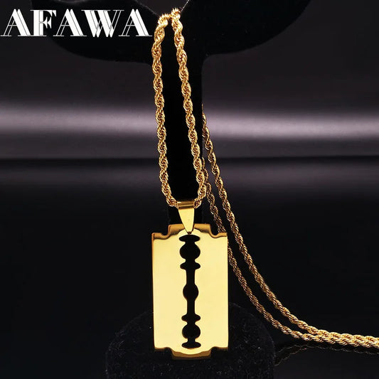 Blade Pendant Necklace – Gold Stainless Steel Chain for Men & Women