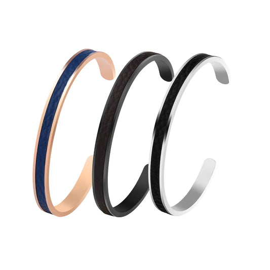 Minimalist Cuff Bangle For Men Black Man Bracelets On Hand Adjustable Stainless Steel PU Leather Men Fashion Jewelry Trendy Gift