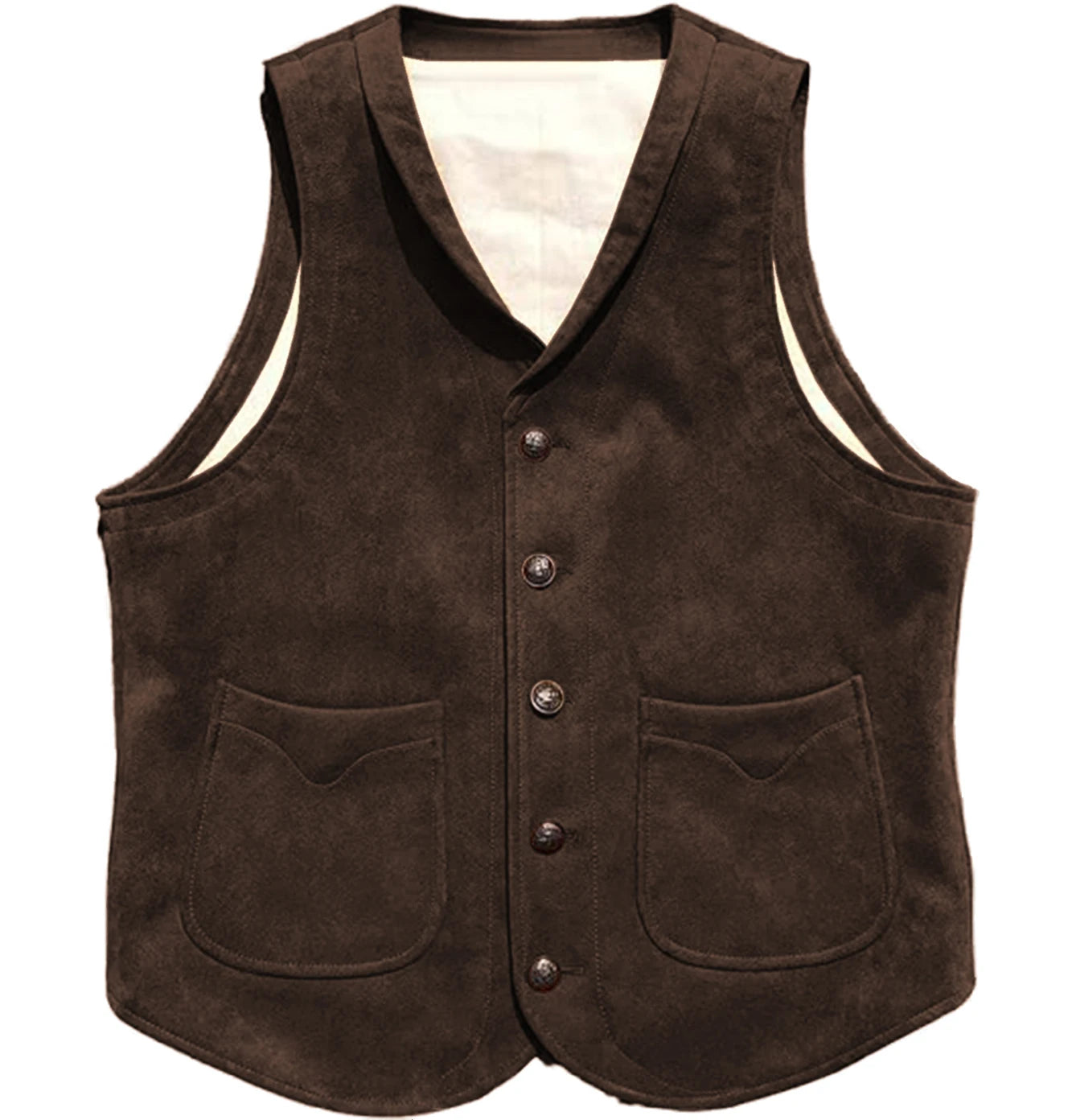 Men's Suede Leather Vest Cowhide Waistcoat Man Western Cowboy Vests with Pockets