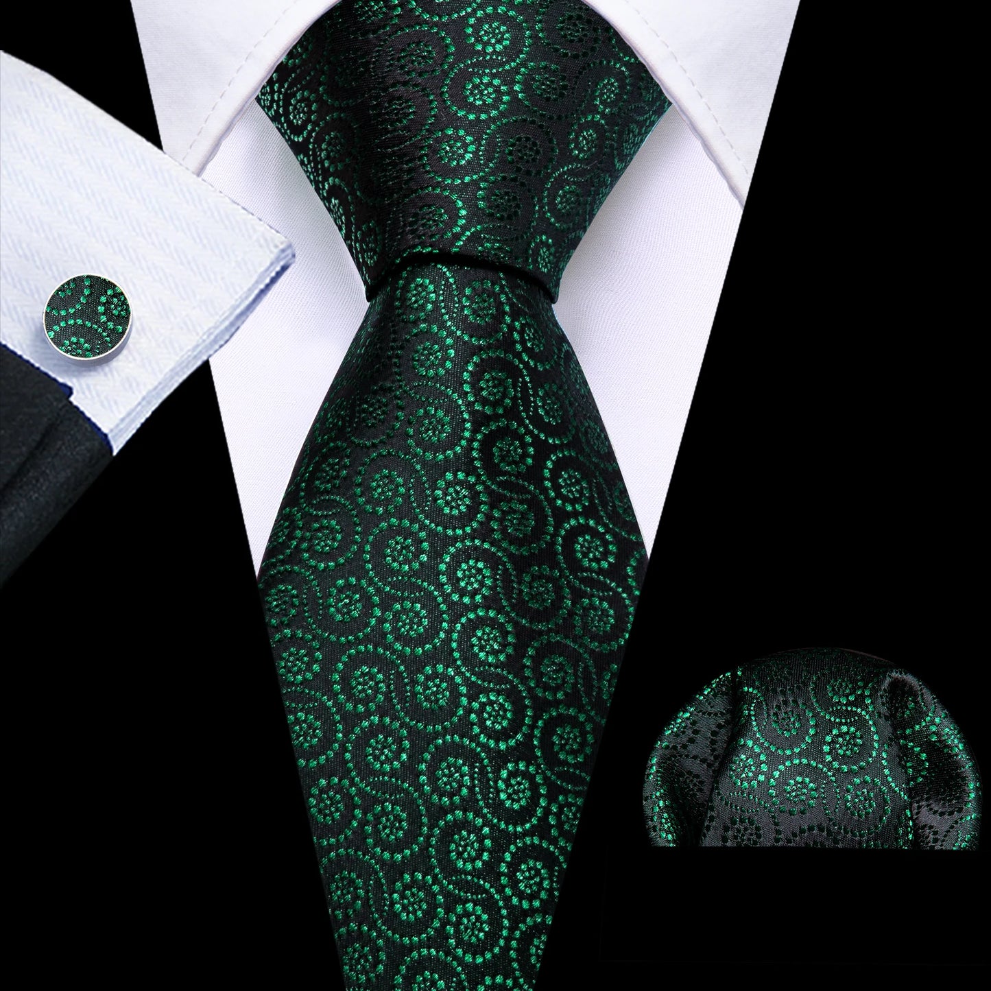 Fashion Silk Men Tie Green Teal Blue Solid Paisley Striped Plaid Floral Animal Necktie Handkerchief Cufflinks Set Barry. Wang