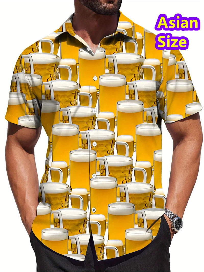 Hawaiian Shirt Man Streetwear Car Beer 3d Print Graphic Street Beach Men's Shirt Casual Short Sleeves Button-down Shirt Man Top
