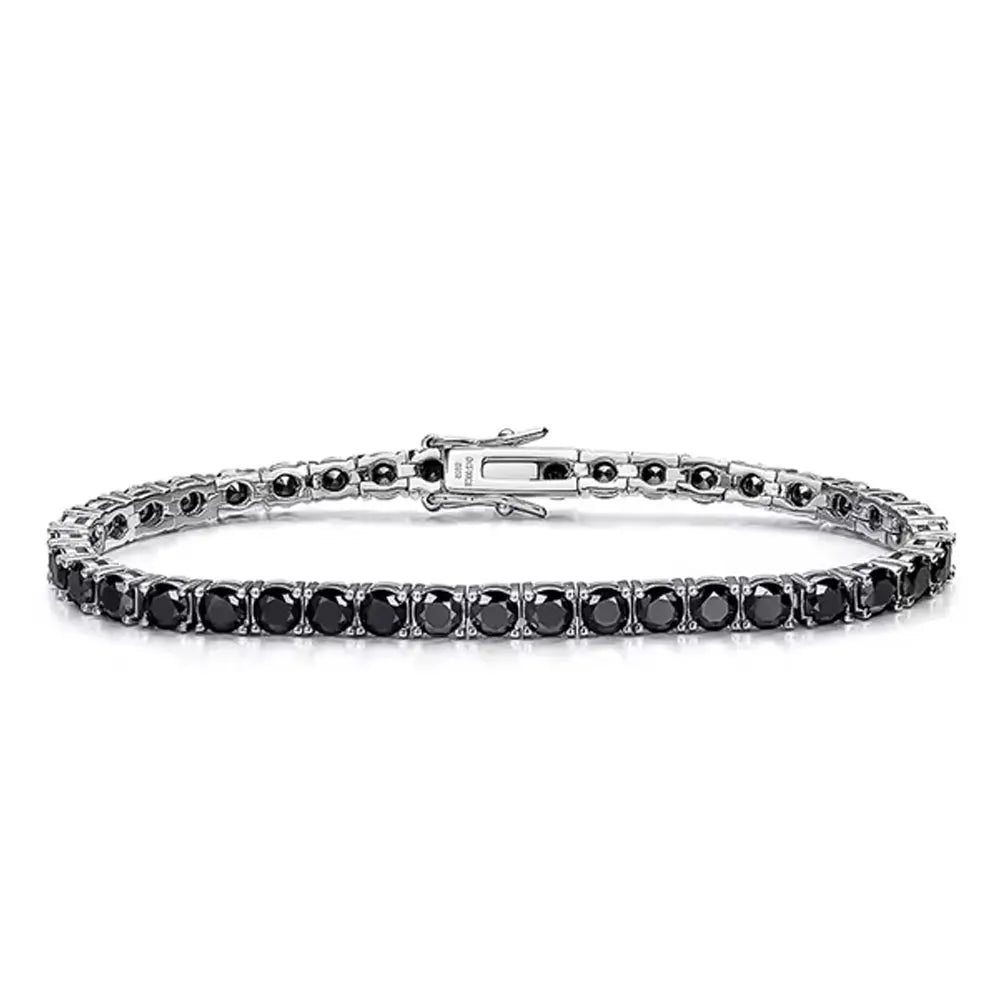 KNOBSPIN 3mm 4mm Black Moissanite Tennis Bracelet Full Diamond GRA 925 Sterling Silver Plated 18k Hiphop Bracelets for Women Man