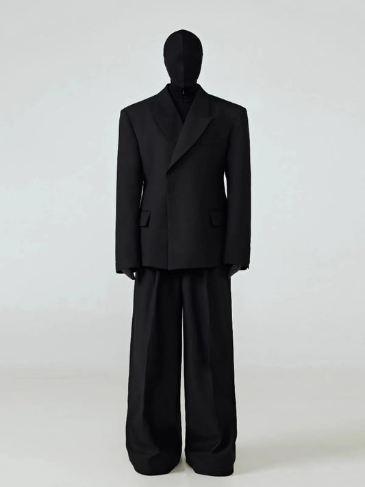 Mauroicardi Spring Autumn Black Fitted Blazers for Men Peaked Lapel Shoulder Pads Single Button Luxury Designer Clothes 2025