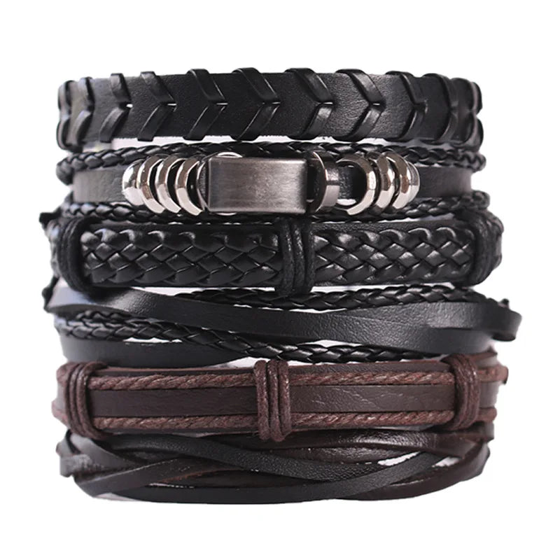 Fashion Bracelet Viking  Bracelet For Men Hand Bracelets Woven Skull Hand Jewelry Adjustable Leather Set viking man bracelet