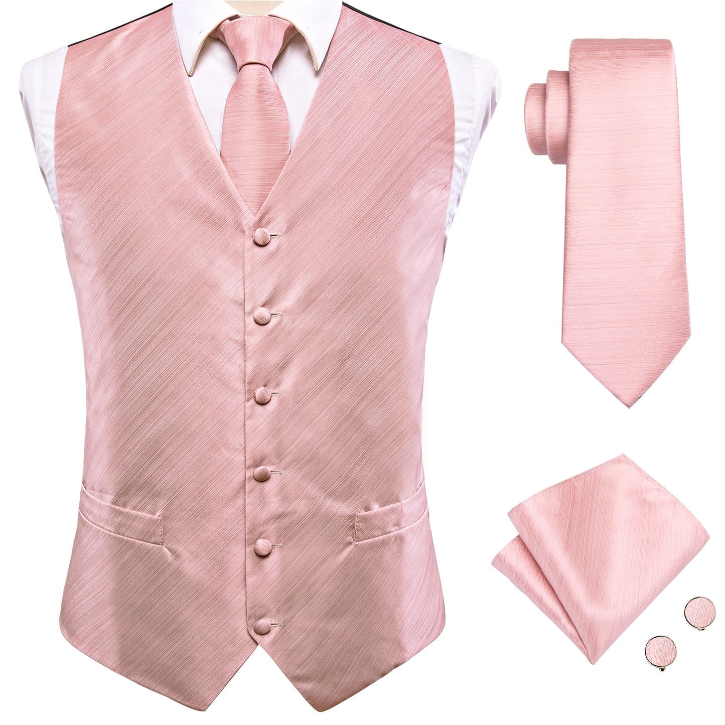 Hi-Tie Solid Voilet Lilac Silk Mens Suit Vest 4PC Woven Waistcoat Tie Pocket Square Cufflink Business Wedding Dress Waist Jacket