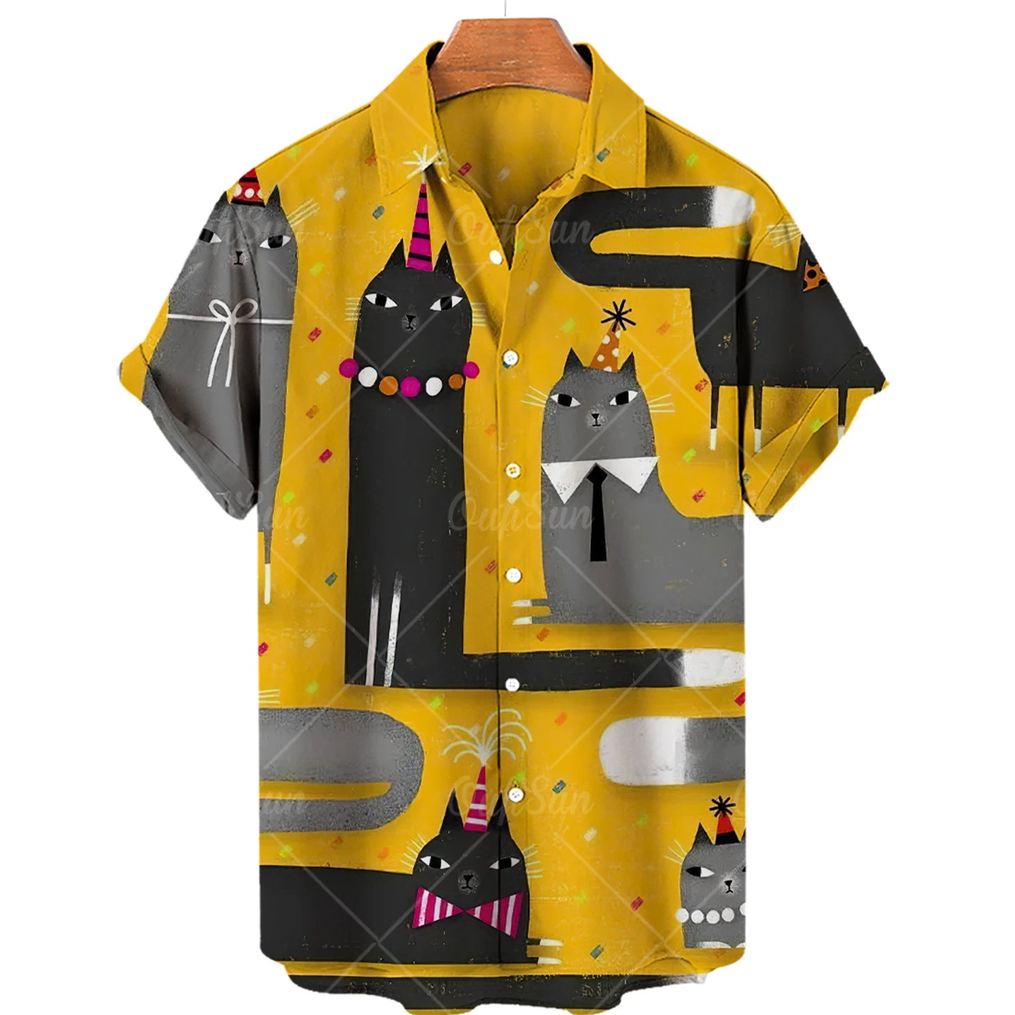 Hawaiian Summer Man Plus Size Shirt Floral 3d Lapel Casual Short Sleeve Anime Cartoon Clothes Street Retro Cat Sale Manga Curta