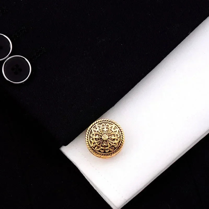 Carved Antique Gold Silver-color Greek Royal Pattern Cufflinks Banquet Suit Shirt French Cuff Links High-end Men's Jewelry Gifts