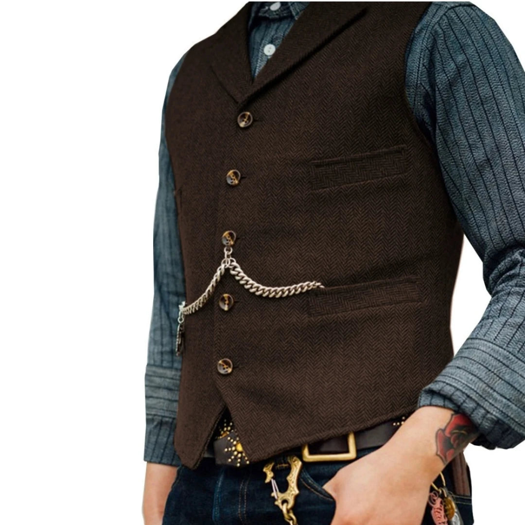 Business Waistcoat Jacket Casual Slim Fit Gilet Homme Vests for Groosmen Man Wedding Men's Suit Vest Brown Wedding Wool Tweed