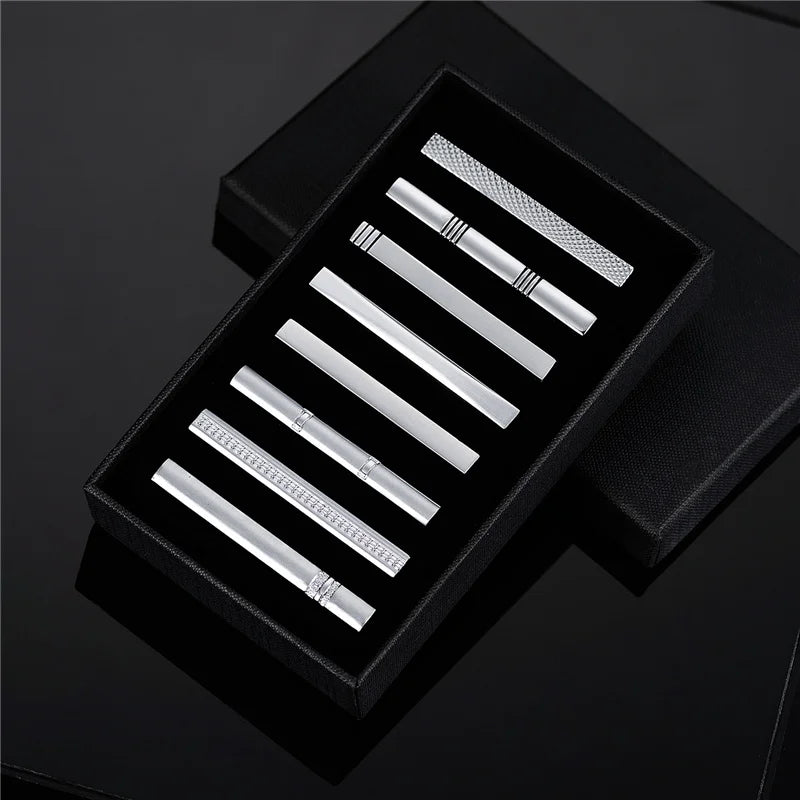 7/8 PCS Tie Clips Set With Gift Box Wedding Guest Gift Luxury Men's Jewelry Business Man Shirt Cufflinks Gift For Husband
