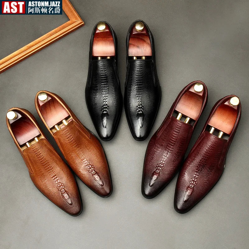Handmade Mens Wedding Oxford Shoes Black Blue Genuine Leather Flat Dress Shoes Crocodile Pattern Summer Business Formal Loafers