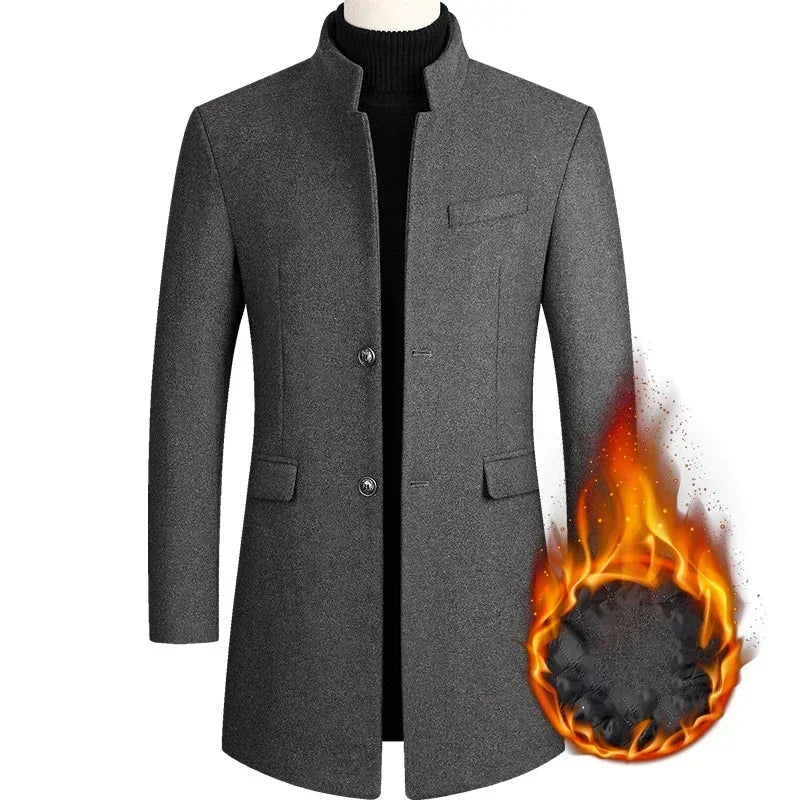 BROWON Brand Business Casual Trench Coat Men Chinese Style Solid Color Winter Coat Men 2025 Autumn and Winter Wool Coat for Men