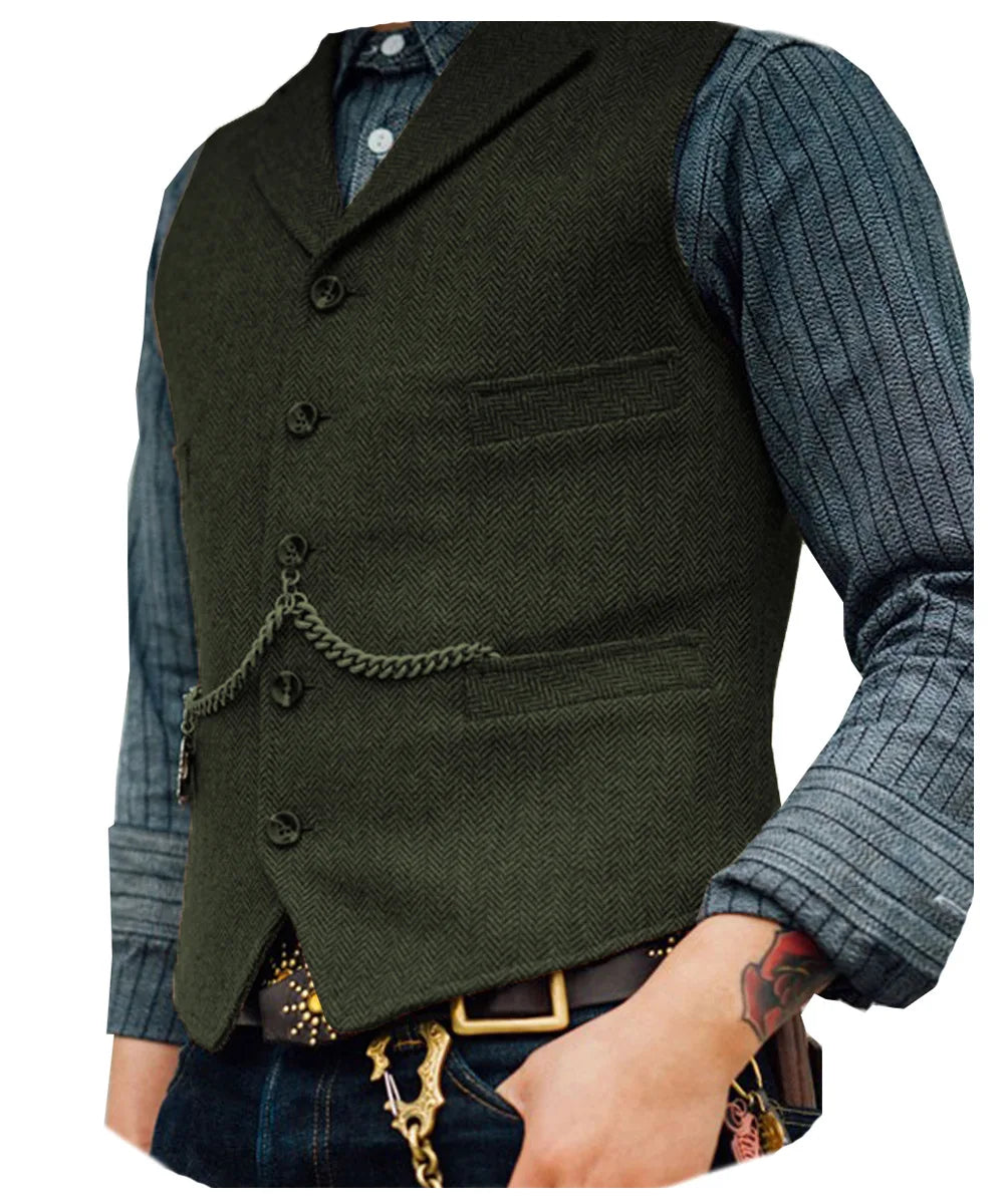 Business Waistcoat Jacket Casual Slim Fit Gilet Homme Vests for Groosmen Man Wedding Men's Suit Vest Brown Wedding Wool Tweed