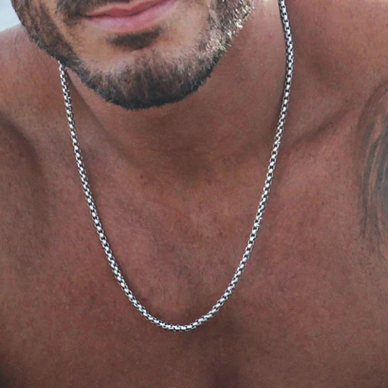 Round Box Chain for Men Boys,Gold Silver Black Plated Stainless Steel Chain Collars,Unisex Jewelry Gifts,18 to 30 Inch