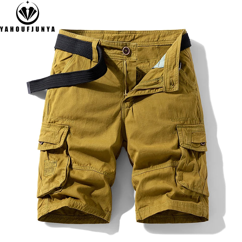 New Men Summer Outdoor Leisure Buttons Cargo Style Shorts Men Solid Straight Cotton Comfortable Fashion Design Short Pants Male