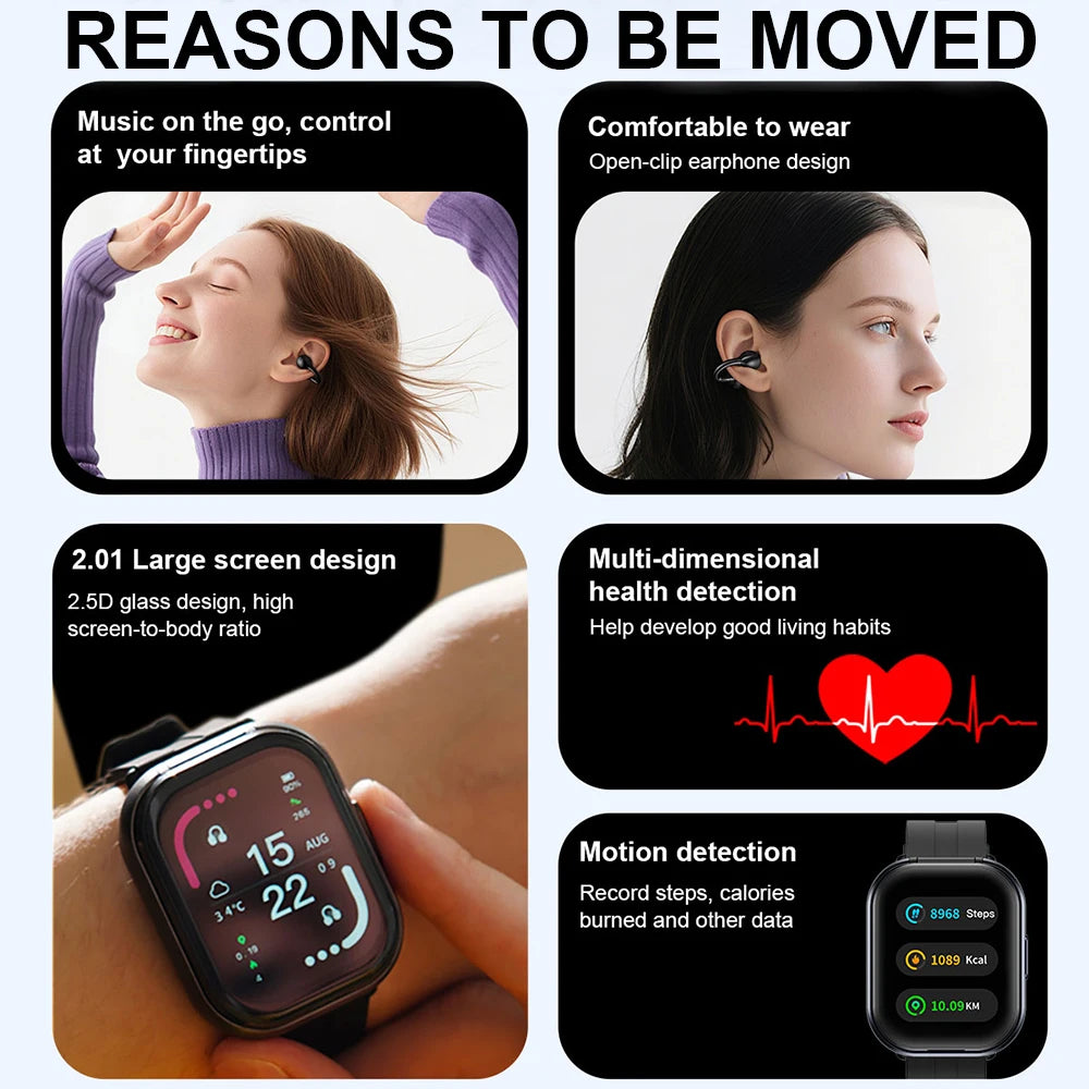 D9 2 in 1 Smart Watch With Earbuds Smartwatch TWS Bluetooth Earphone Heart Rate Blood Pressure Monitor Sport Watch Fitness Watch