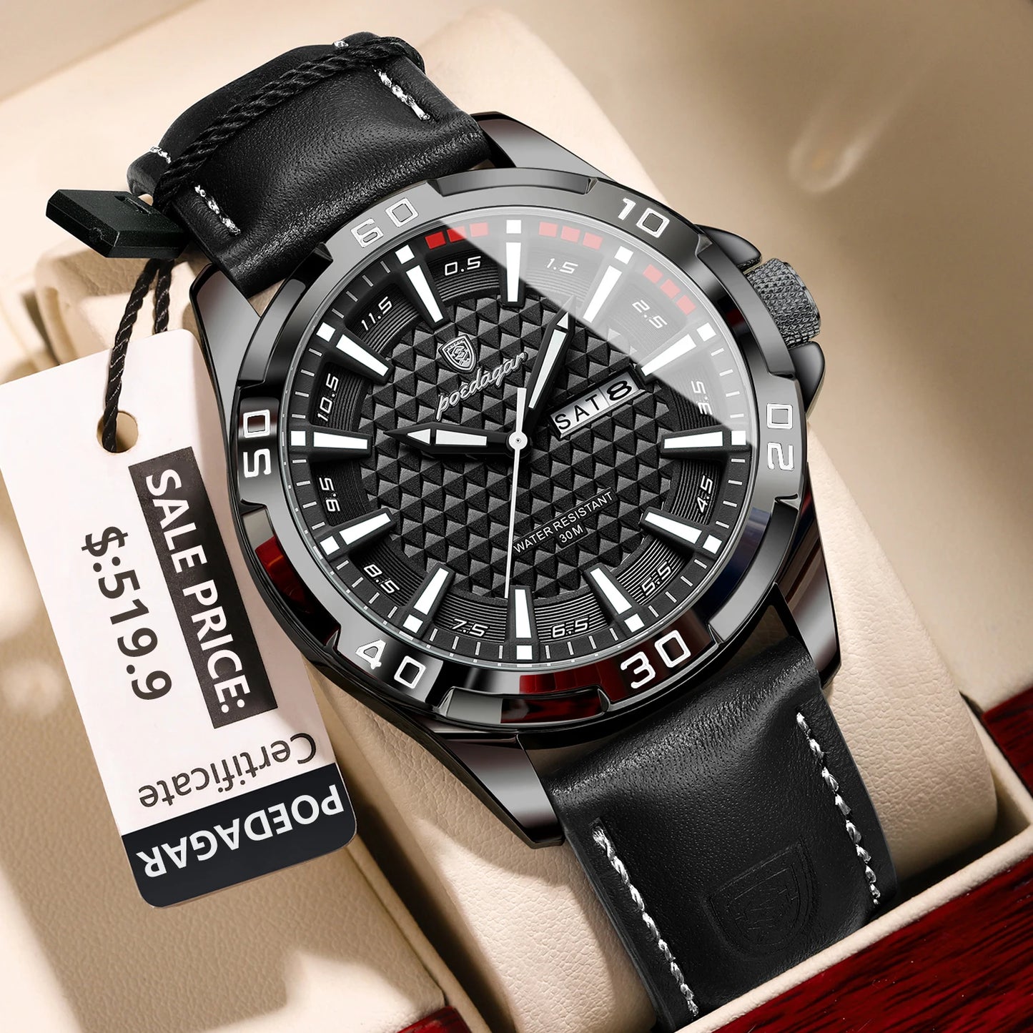 POEDAGAR Men’s Watch – Luxury Waterproof Luminous Quartz Sports Wristwatch