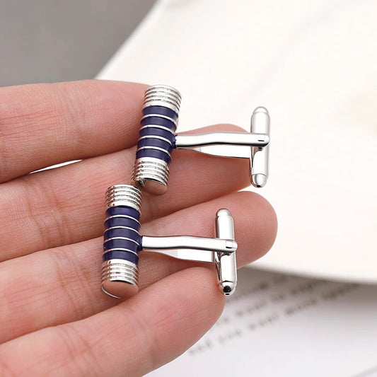 Personality Brass Thread Cylinder Cufflinks Blue Black Enamel Sleeve Button For Men's Shirt Suit Jewlery Accessories