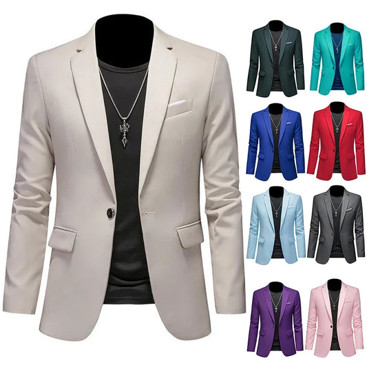 Men’s Blazer – High-End Solid Color Suit Jacket for Business & Wedding