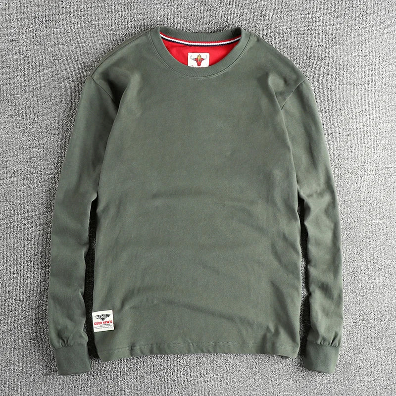 Men’s Woolen Cotton Long Sleeve T-Shirt – Retro Autumn Style