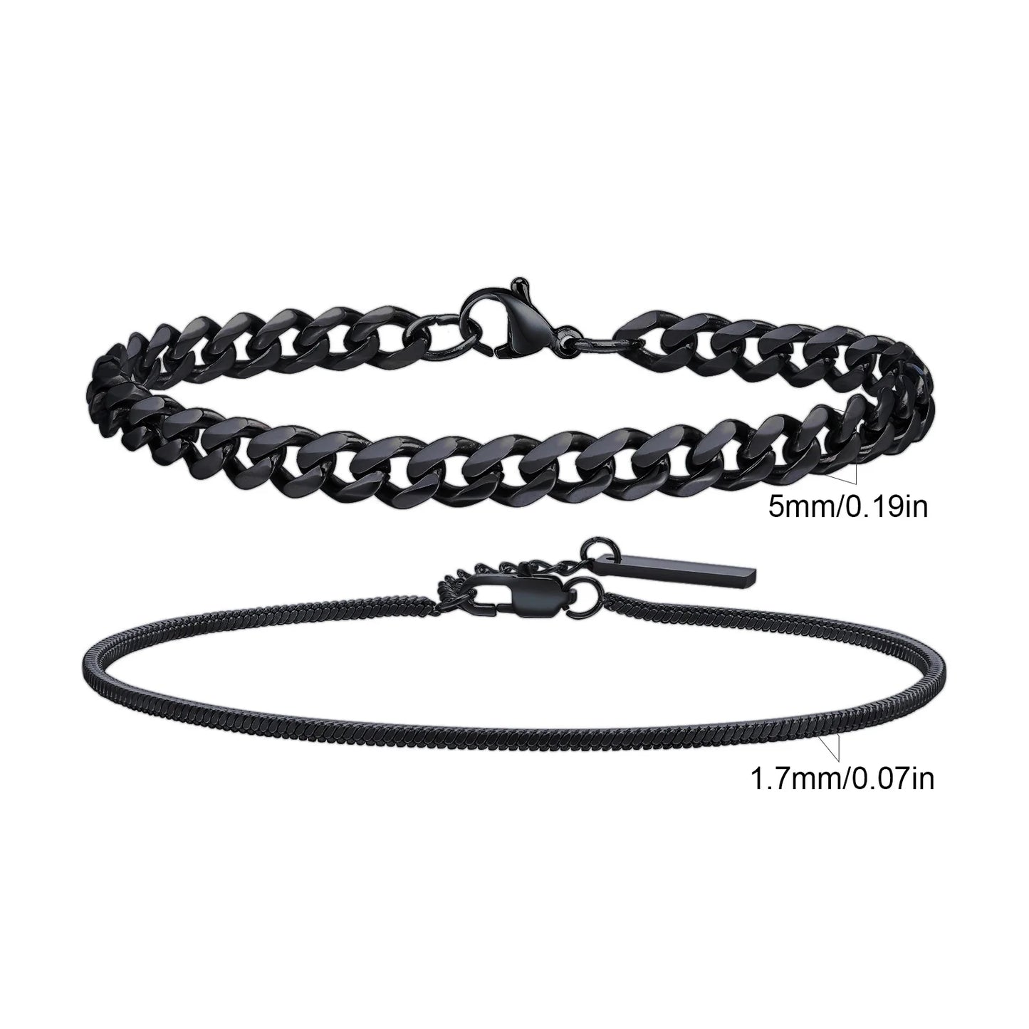 2pcs Men's Chain Bracelets,Silver Gold Black Color Stainless Steel Twisted Rope Chain,Trendy Cuban Link Chain Wristband Gift