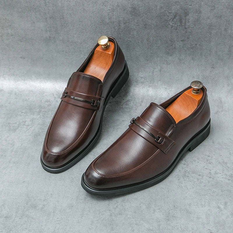 Men's Formal Leather Shoes Classic Style Slip On Loafers Round Toe Breathable Non-Slip Business Dress Wedding Office Casual Shos