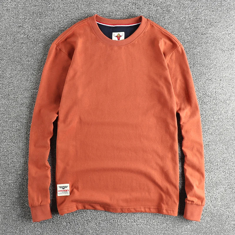 Men’s Woolen Cotton Long Sleeve T-Shirt – Retro Autumn Style
