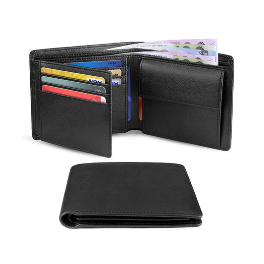 Men’s Slim Leather Wallet – RFID Blocking Bifold with Coin Pocket & 10 Card Slots – Everyday Minimalist Use