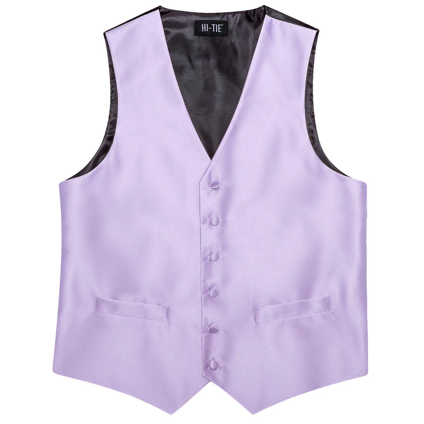 Hi-Tie Solid Voilet Lilac Silk Mens Suit Vest 4PC Woven Waistcoat Tie Pocket Square Cufflink Business Wedding Dress Waist Jacket