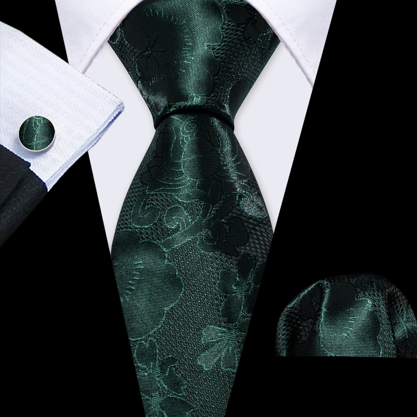 Fashion Silk Men Tie Green Teal Blue Solid Paisley Striped Plaid Floral Animal Necktie Handkerchief Cufflinks Set Barry. Wang