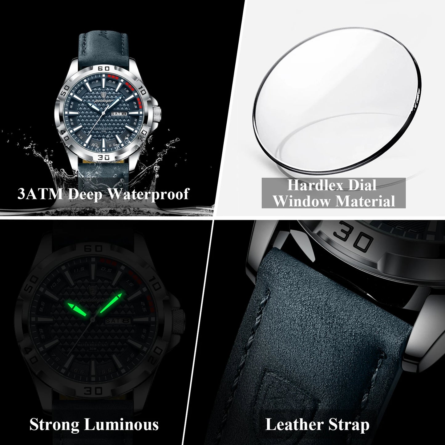 POEDAGAR Men’s Watch – Luxury Waterproof Luminous Quartz Sports Wristwatch