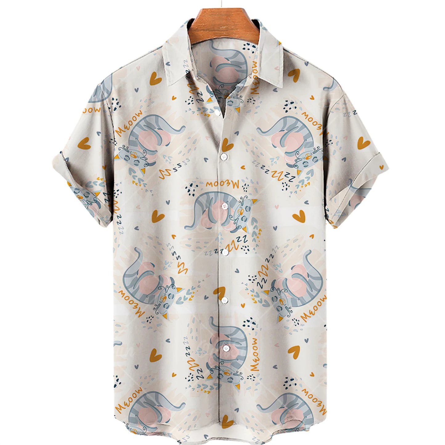 Hawaiian Summer Man Plus Size Shirt Floral 3d Lapel Casual Short Sleeve Anime Cartoon Clothes Street Retro Cat Sale Manga Curta