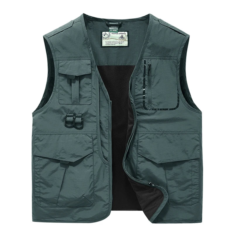 Men Cargo Vest – Multi-Pocket Sleeveless Jacket for Outdoor Fishing