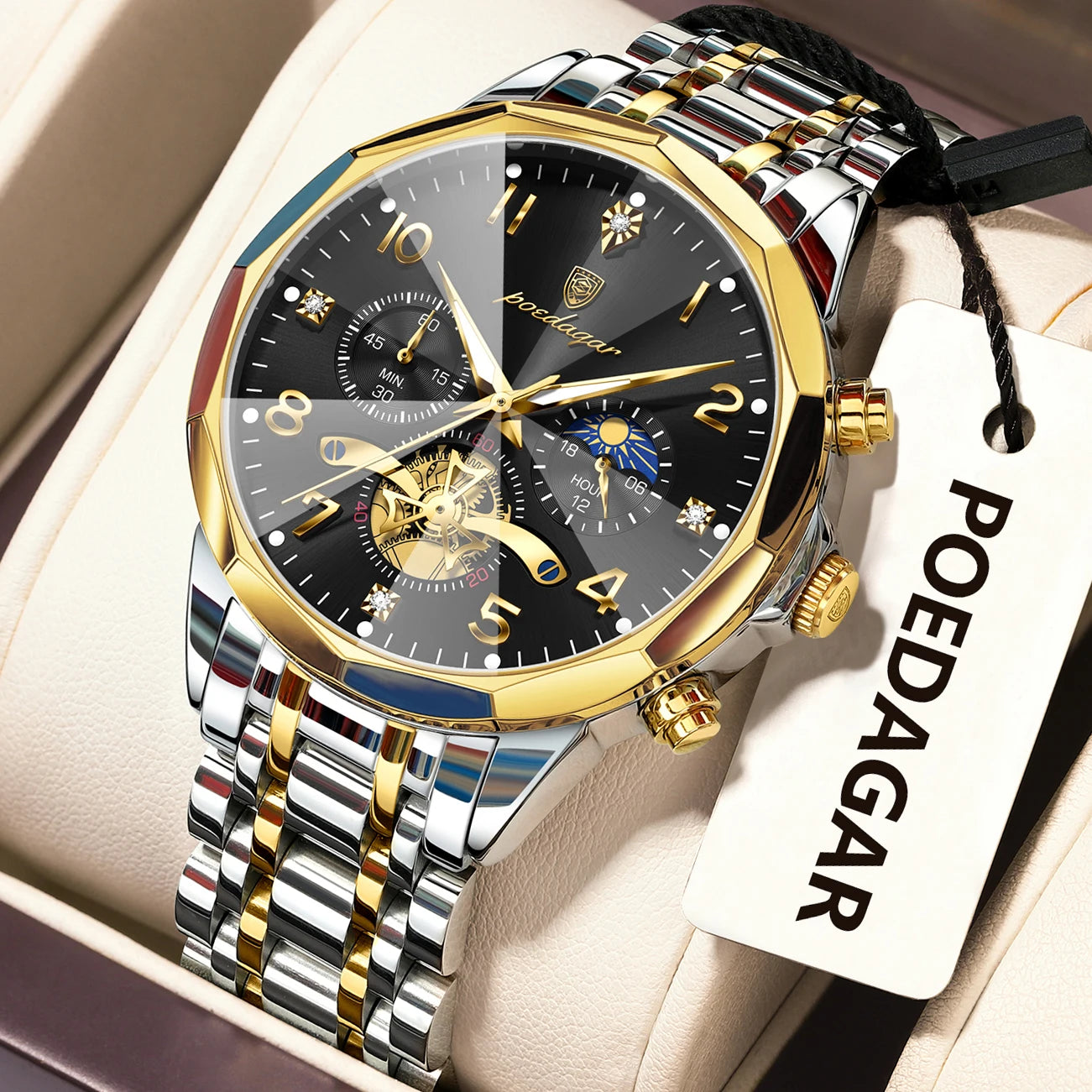 POEDAGAR Luxury Men’s Watch – Chronograph Waterproof Stainless Steel Quartz