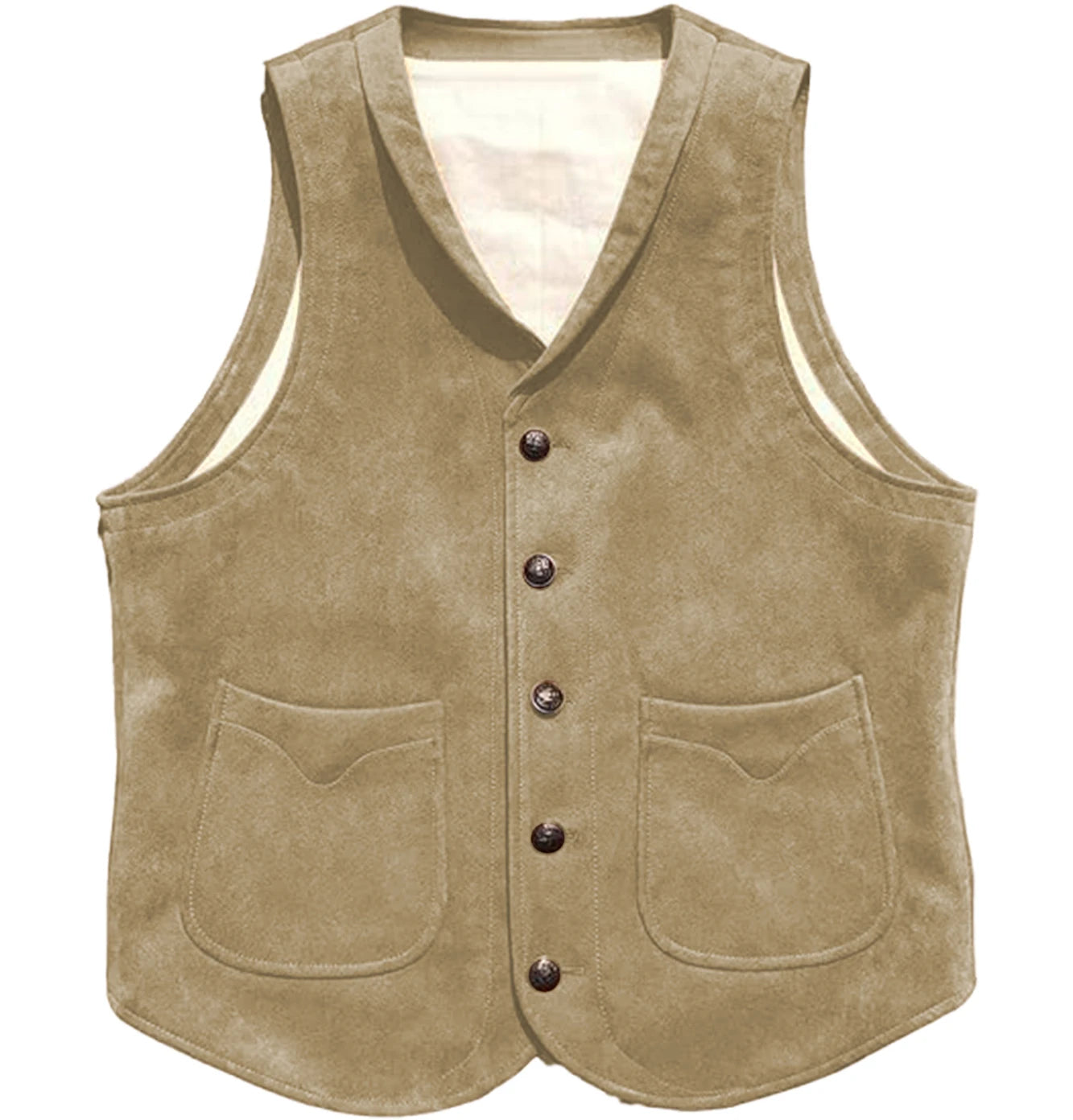 Men's Suede Leather Vest Cowhide Waistcoat Man Western Cowboy Vests with Pockets
