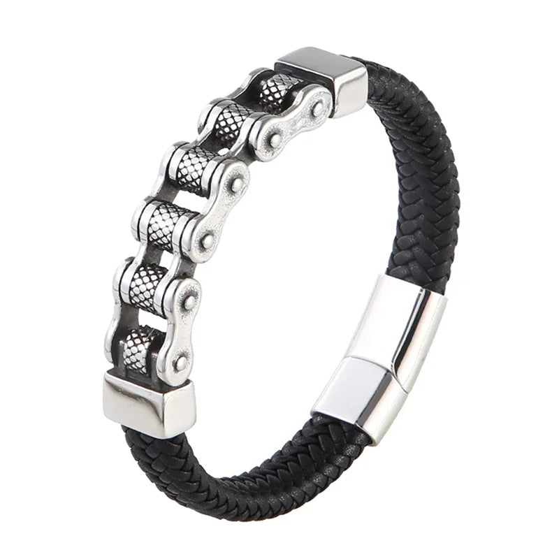 سوار جلدي كلاسيكي للرجال على شكل سلسلة قاطرة من الفولاذ المقاوم للصدأ بمشبك مغناطيسي أساور كهدية للأصدقاء مجوهرات ساحرة SP1555