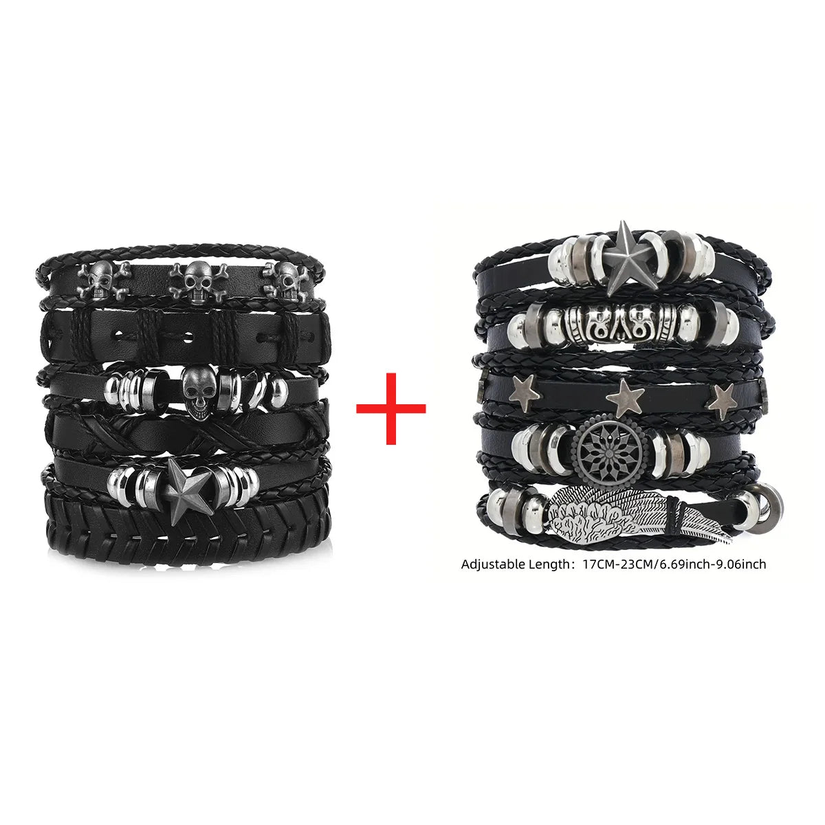 Fashion Bracelet Viking  Bracelet For Men Hand Bracelets Woven Skull Hand Jewelry Adjustable Leather Set viking man bracelet
