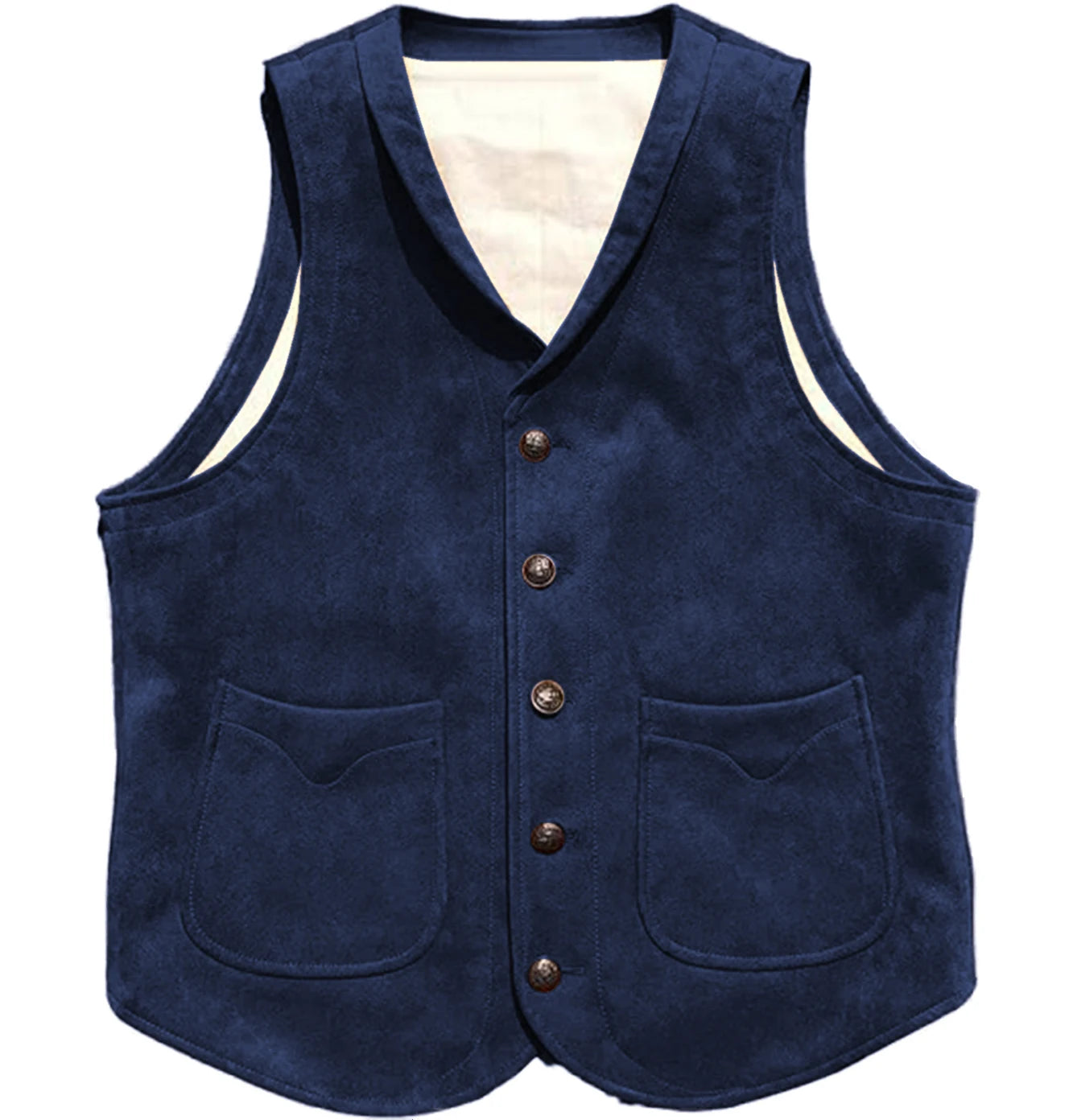 Men's Suede Leather Vest Cowhide Waistcoat Man Western Cowboy Vests with Pockets