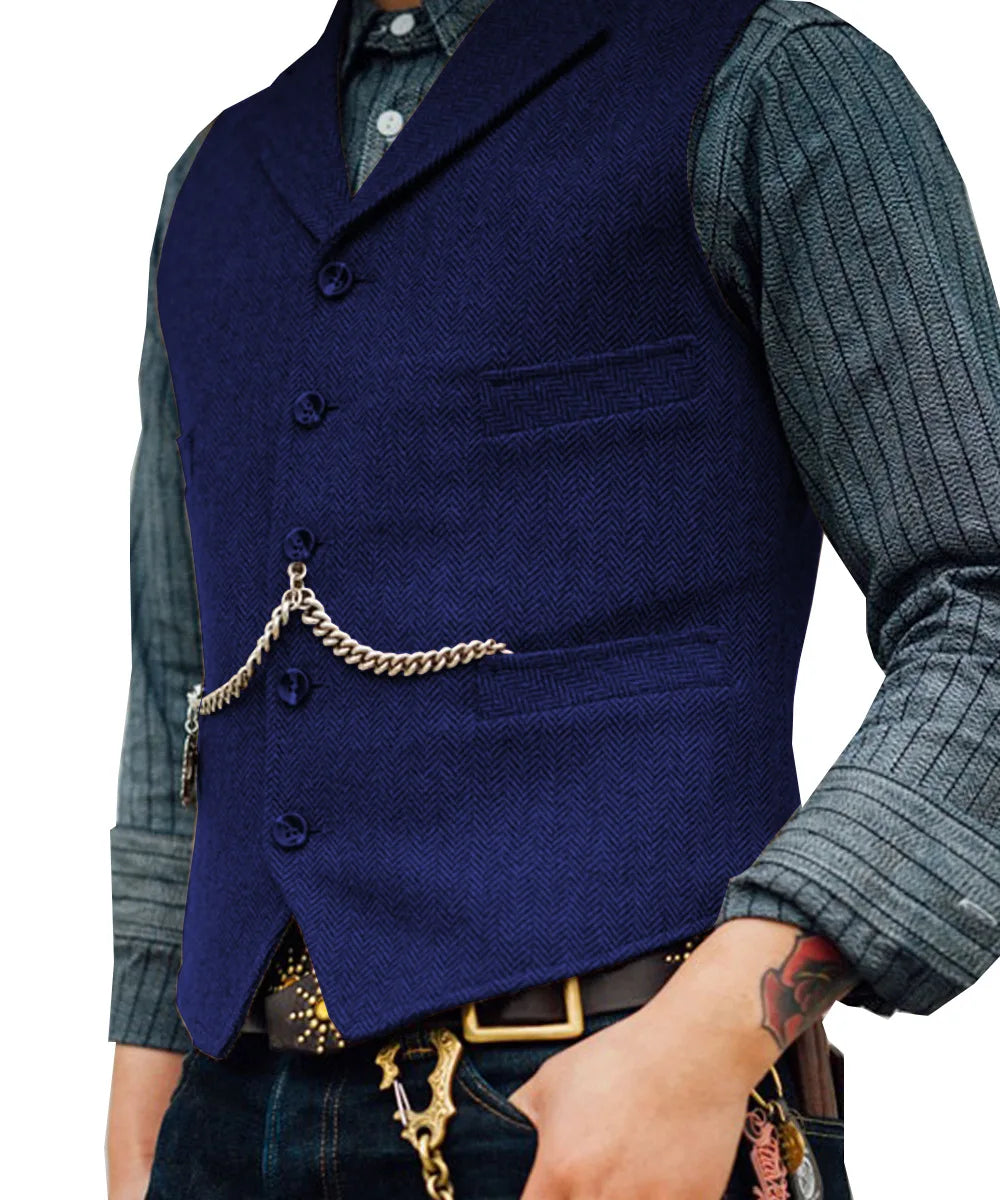 Business Waistcoat Jacket Casual Slim Fit Gilet Homme Vests for Groosmen Man Wedding Men's Suit Vest Brown Wedding Wool Tweed