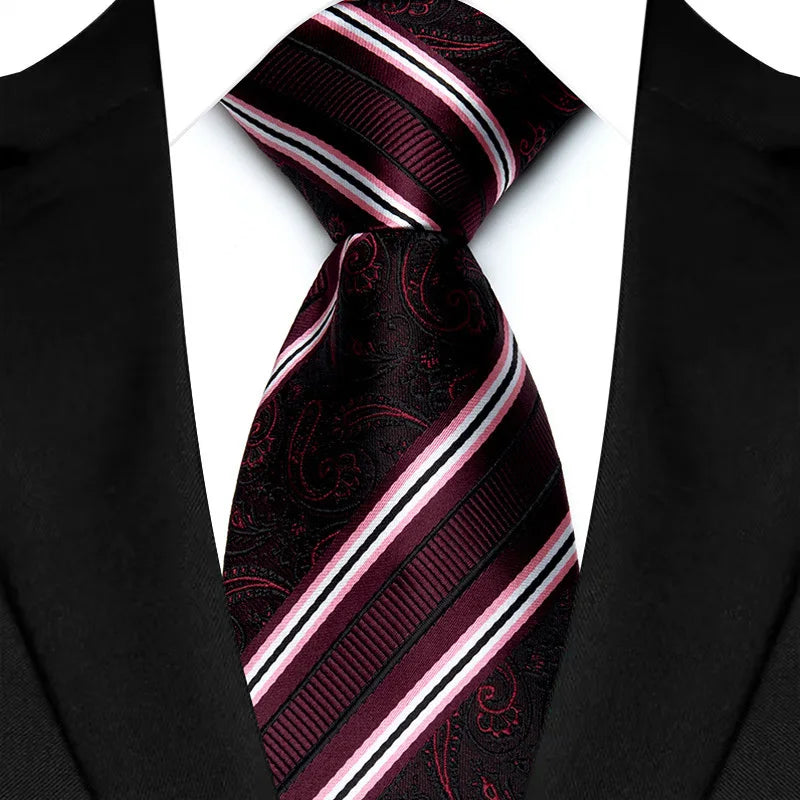 New Design Wedding 8CM Men Tie Dark Red Striped Paisley Flower Neckties For Men Business Party Groom Collar Accessories Gift